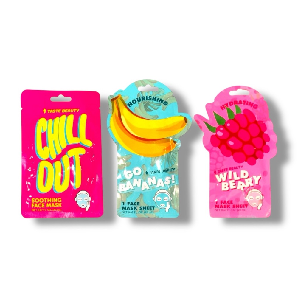 Taste Beauty Face Mask Set 3 Sheet Masks Chill Out Go Bananas Wild Berry